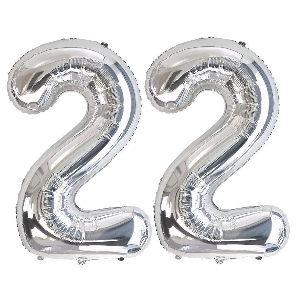 Vthoviwa 32インチ バルーンアルミ22 ヘリウム風船 数字バルーン22銀 0123456789,10-19,20-29,30,40,50,60,70,80,90,100 誕生日 カーニバル 飾り付け記念日パーティー装飾銀22 男女兼用 大きい しじヘリウム