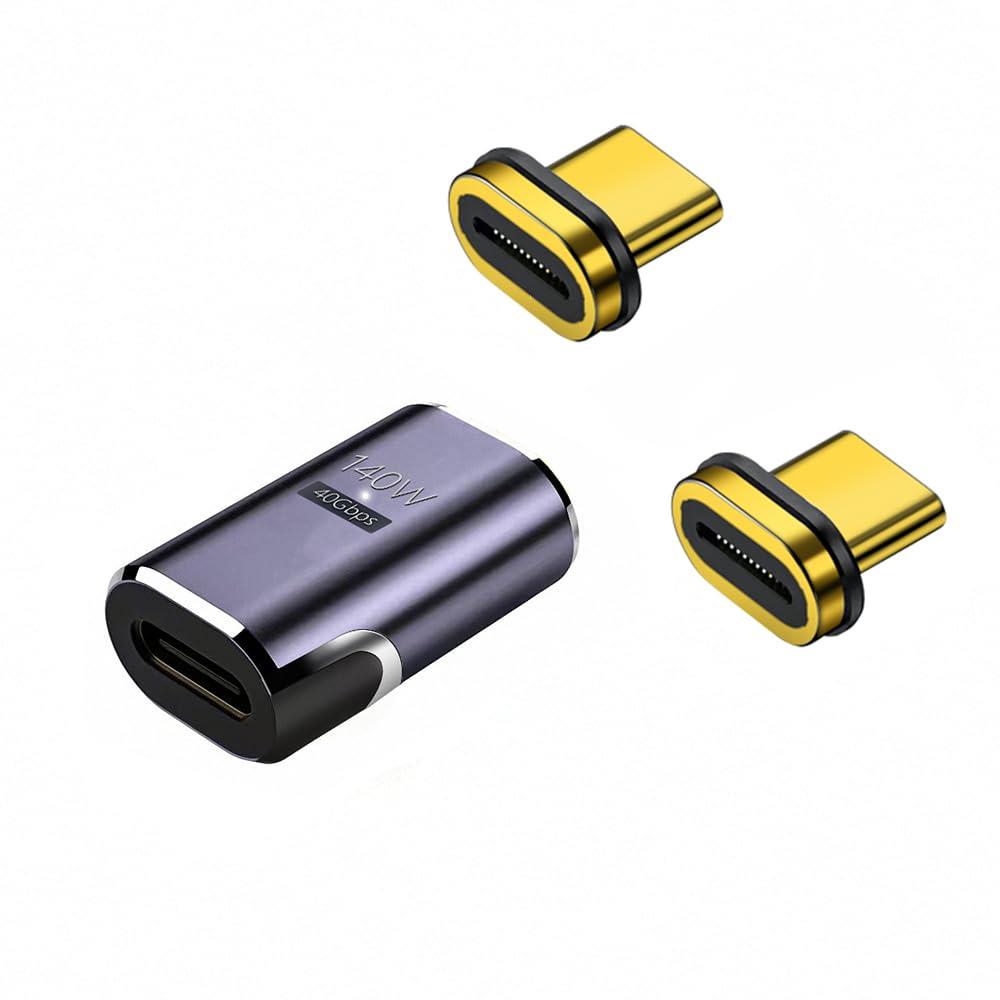USB-C Type Cマグネット変換アダプタ 端子2個付き サンダーボルト3 雷電 40Gbps高速データ転送 8K動画転送 24ピン マグネットコネクタ 磁石コネクタ 100W/5A 8K/60Hz 映像出力対応 断線防止 PD急速充電対応 簡単接続 Type C To Type-Cコネクタ USB Cデバイス対応