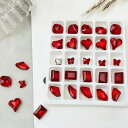 Chisafly ネイルパーツ ストーン クリア ネイルストーン 透明 キラキラ 立体 クリスタル 四角 スクエア ハート 蝶 25個セット (レッド)