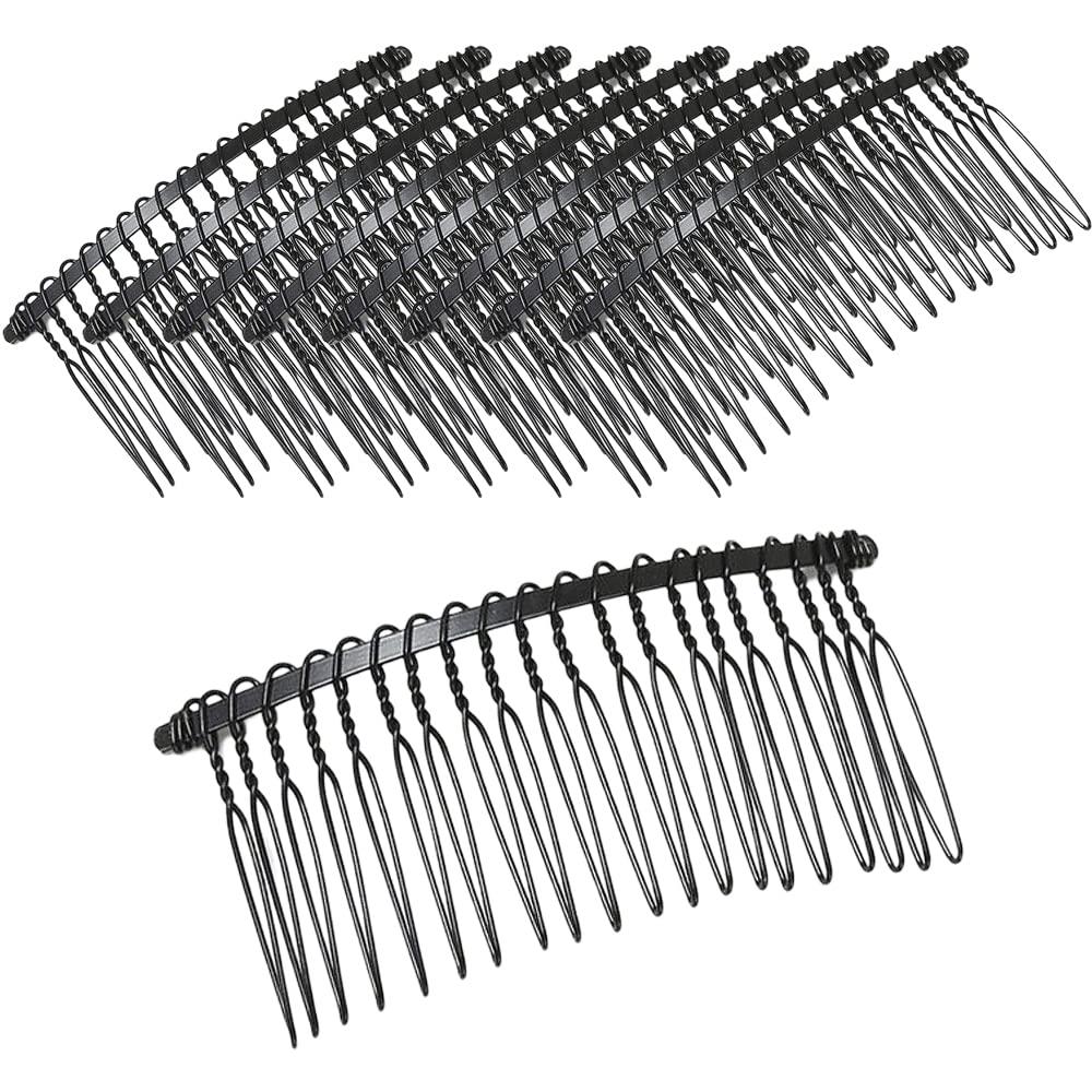 ヘアコーム 20本足 10個セット ブラック ヘアアクセサリー パーツ ヘアーコーム ワイヤーコーム 黒 DIY..