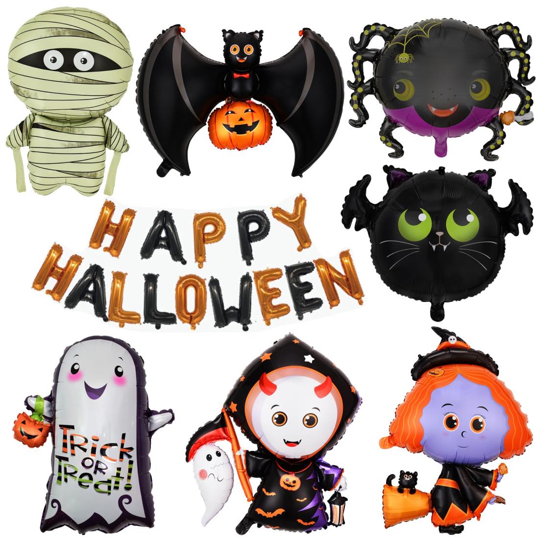 【LEISURE CLUB】ハロウィン 飾り付け 風船 バルーン 装飾 パーティー デコレーション 壁飾り 小物 部屋 飾り インテリア パーティーグッズ かぼちゃ クモ コウモリ ミイラ 魔女 ゴースト セット 8種