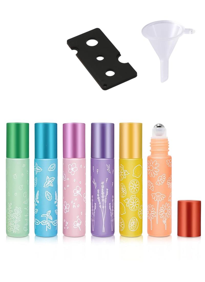 YFFSFDC ロールオンボトル アロマ保存容器 詰め替え容器 ロールオン 遮光 ミニボトル 見分け 精油 小分け用 携帯便利 ミニボトル アトマイザー 化粧水 香 水 アロマオイル カラー ガラス容器 旅行用 10ml【6色セット】