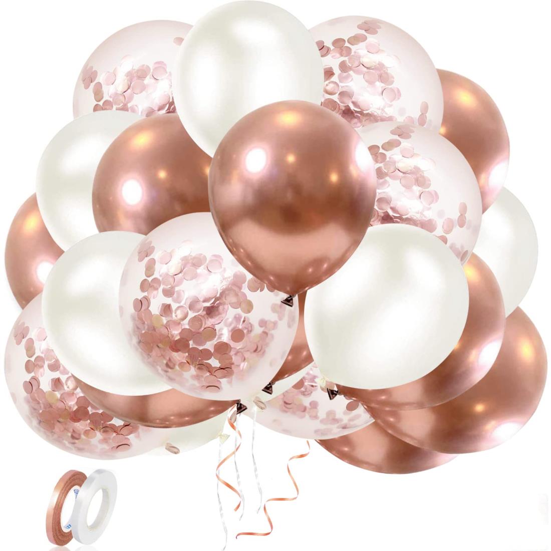 EXGOX 90個 風船 バルーン ローズゴールド お誕生日 ゴム風船 セット 飾り付け happy birthday バルーン 吹雪入れ 誕生日会 母の日 バ...