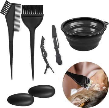 毛染めセット 髪染めセット【5点セット】プロ用毛染めブラシセット ヘアカラーコーム ヘアカラー ブラシ 髪染めヘアクリップ2個 耳カバー 染料ボウル付き DIY髪染め用 家庭用 美髪師用 再利用可能