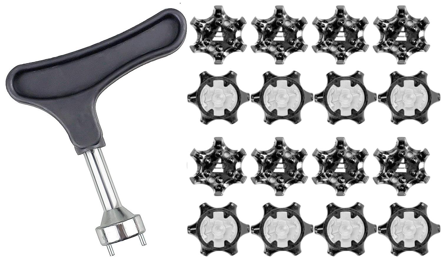 交換用ゴルフシューズ 16個セット ゴルフ用釘レンチ付属 スパイ ク鋲 交換用スパイ ク鋲 ゴルフシューズ靴鋲 滑り止め 簡単脱着 ホワイト (ブラック)