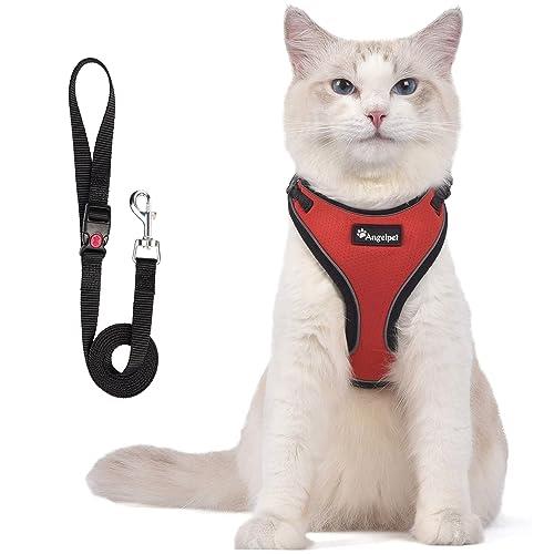 猫 猫用 ハーネス 胴輪 猫具 ねこ ネコ 子猫 子犬 小型犬 散歩 お出かけ 抜けない ベスト ソフト胸あて 軽量 頭を通さずマジックテープで装着 サイズ調節可 夜反射 通気メッシュ (XSサイズ (x 1), レッド)