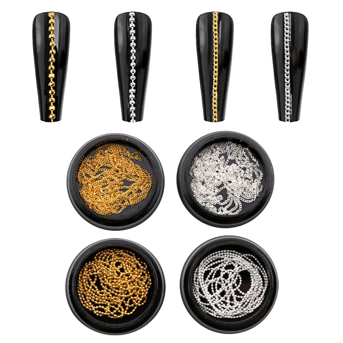 ネイルパーツ チェーン 4本入り ゴールド シルバー ネイル チェーン 極細 ネイル ボールチェーン 裁断可能 ジェルネイル チェーン ネイルアート パーツ 手芸 ハンドメイド デコパーツ アクセサリー (ゴールド+シルバー A)