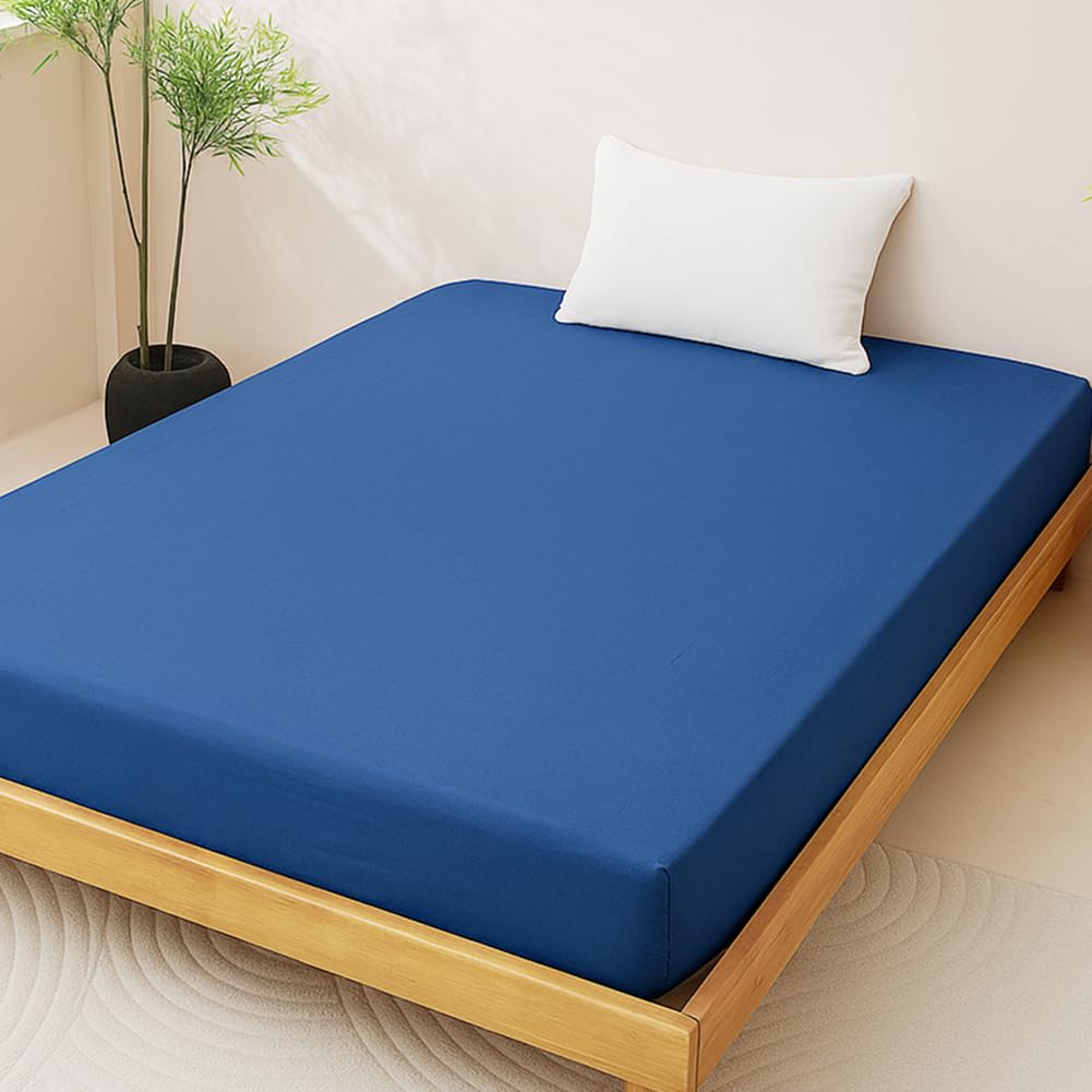 ボックスシーツ ワイドキング 吸汗通気 速乾 オールシーズン 柔らかい 全週強化ゴムバンド マチ部分30cm 抗菌防ダニ 肌にやさしい シワになりにくい 洗える ベッドシーツ おしゃれ 丈夫な生地 bedsheet 200×200cm ネイビー