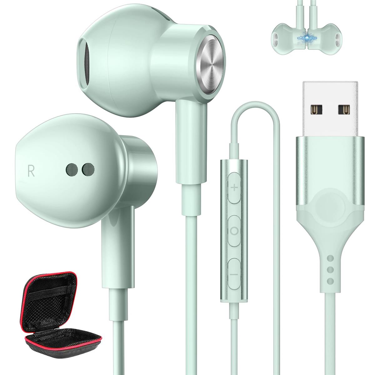 MACLE イヤホン USB マイク付き PC パソコン用 イヤホン 有線 ヘッドセット 磁気設計 通話対応 音量調..