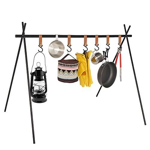 CHENGMAY ランタンスタンド アウトドア 折りたたみ 棚 ハンギングラック レザーフック6個付き アルミ製 ランタンハンガー 軽量 スパイスラック キャンプ用品 インディアンハンガー 強い安定性 吊るし棚(M)