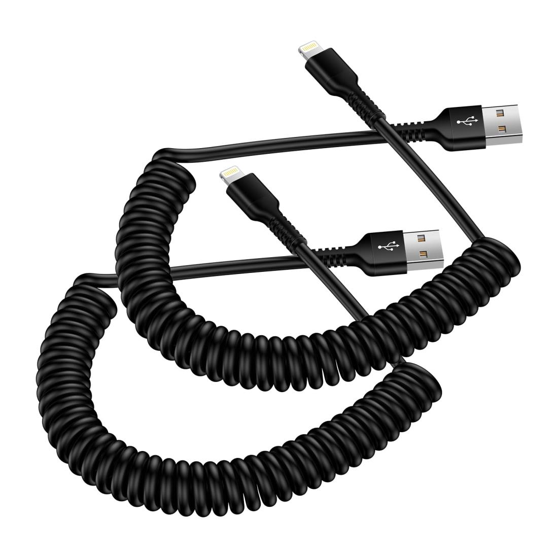 ライトニングケーブル USB-A コイル状 2本 CarPlay対応&MFI認証 iPhone充電ケーブル カールコード 2.4A 急速充電と高速データ転送 Haoano アイフォーン 車用 伸縮コード 高耐久 iPhone 14 Pro Max/14 Pro/14 Plus/14/13/12/11 Pro Max/XS/8/iPad Air/iPad Mini/iPod