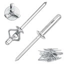 ブラインドリベット 30個セット 直径3.2 mm 4.0 mm 4.8mm シルバー折りたたみブラインドリベット アルミ合金 アルミニウム 耐食 耐圧 ブラインドリベットファスナー リベットファスナーキット(4)