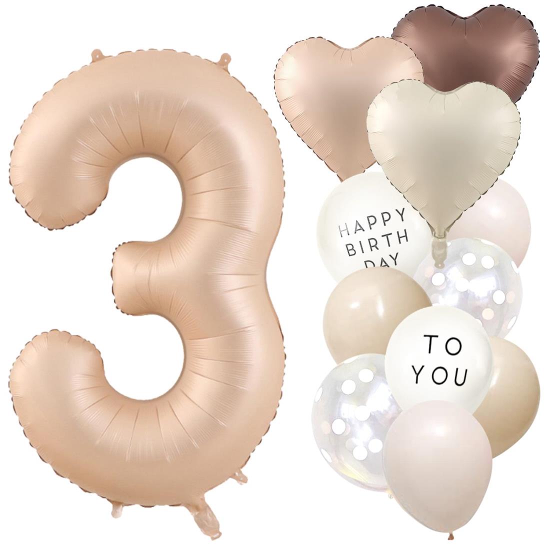 Iysoll 誕生日 飾り付け 3歳 大きい 数字 バルーン くすみカラー 風船 バースデー バルーン ナンバーバルーン 誕生日装飾 (ベージュ 数字3)