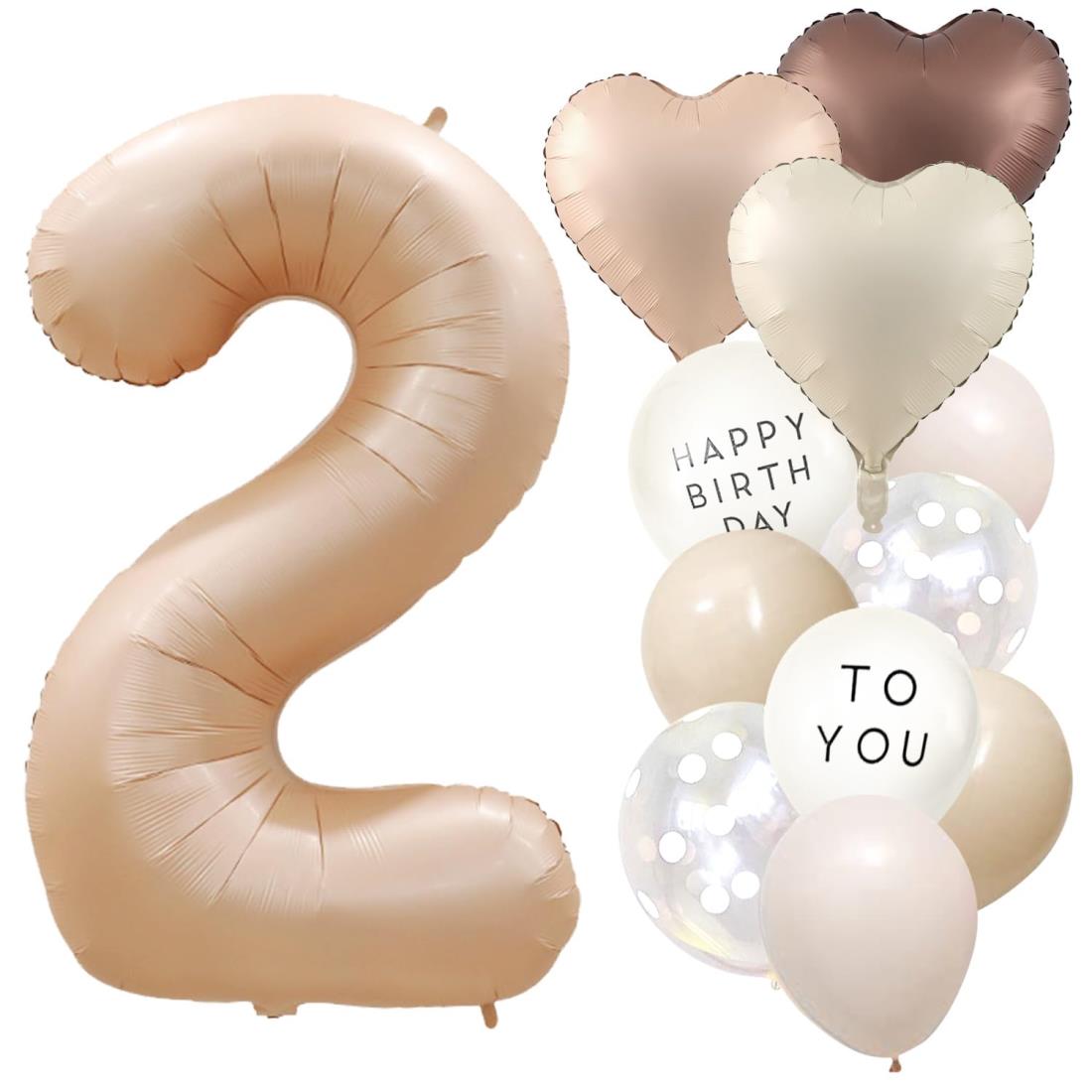 Iysoll 数字 バルーン 大きい 誕生日 飾り付け 風船 くすみカラー ナンバーバルーン 2歳 バースデー バルーン 誕生日装飾 (ベージュ 数字2)