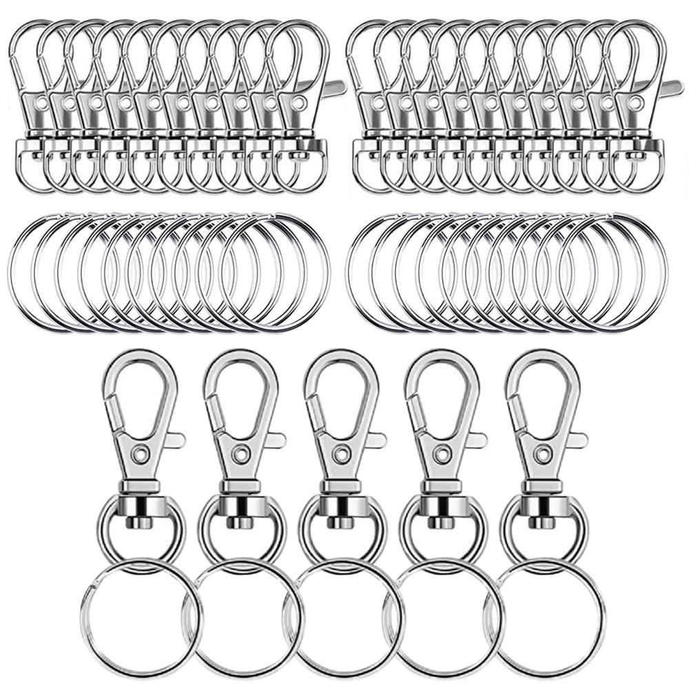 25個セット キーホルダー金具 二重リング キーホルダー 回転フック ワンタッチで取り外し 平キーリング..