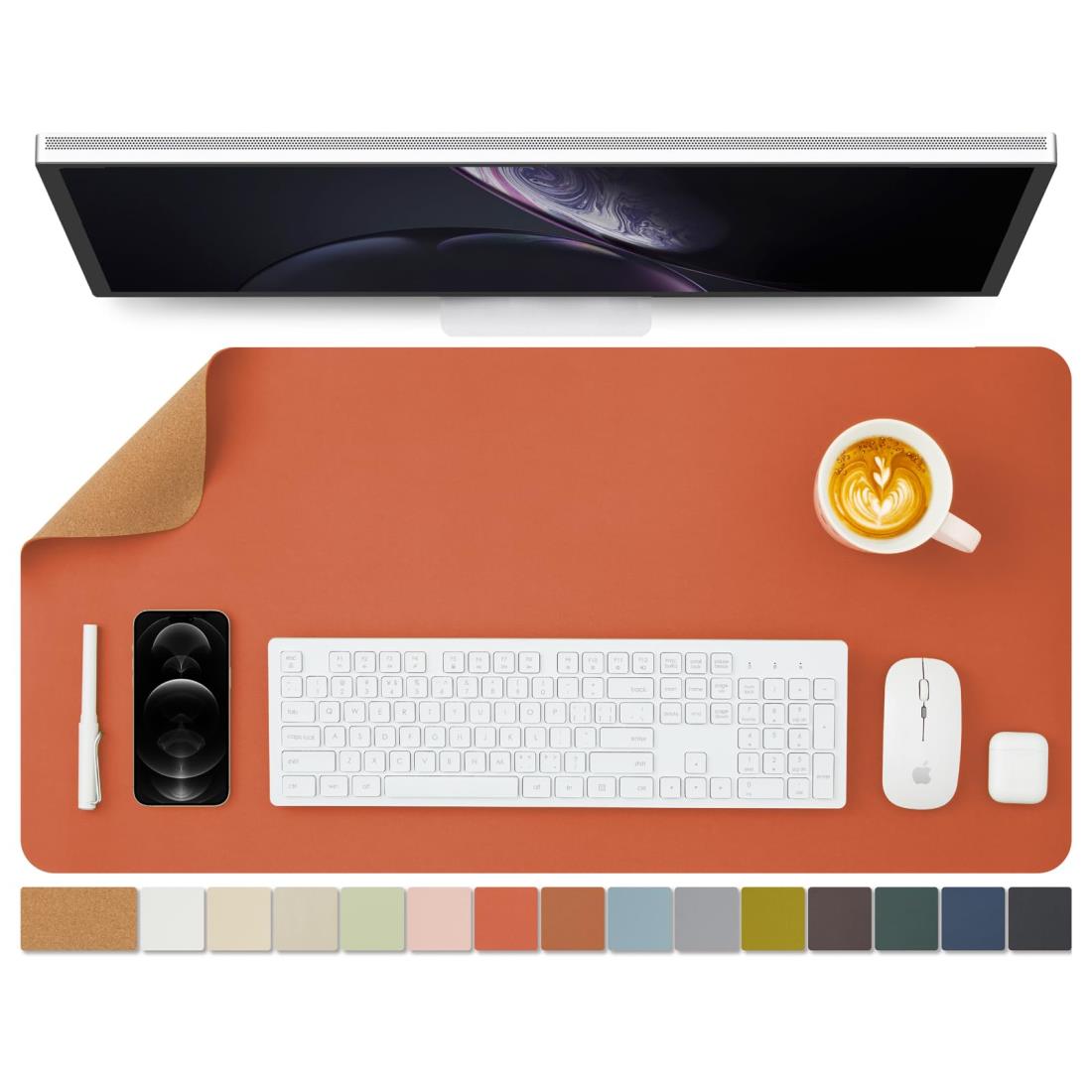 ナチュラルコルク &PU両面デスクマット、大型マウスパッド、デスクプロテクター、防水キーボードマット..