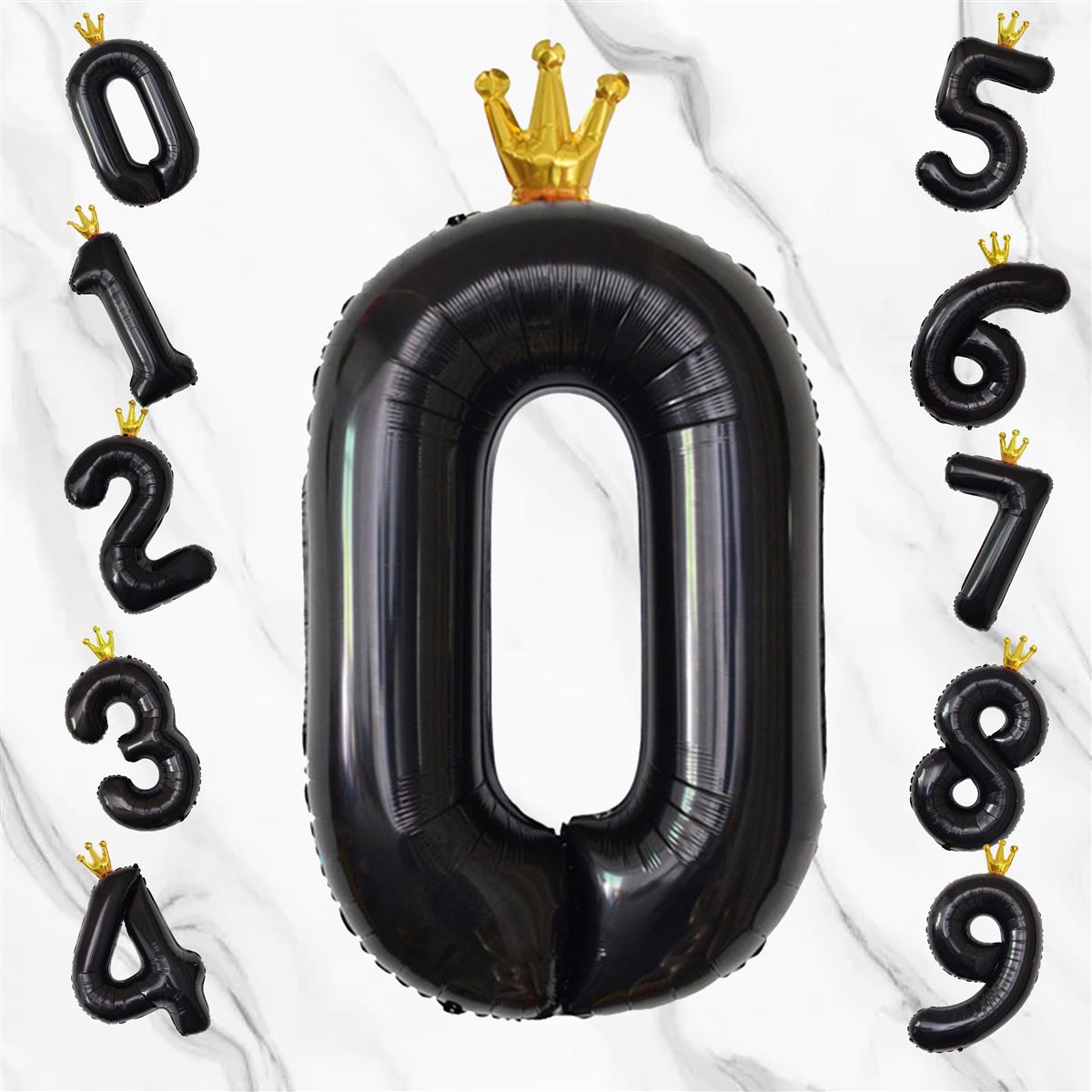 GOPATY誕生日 数字バルーン 数字0-9 王冠 40インチ 大きいアルミ風船 バースデー パーティー バースデー デコレーション セット パーティー お祝い ブルー 結婚式 記念日 お祝い 誕生日 飾り付け (黒, 0)