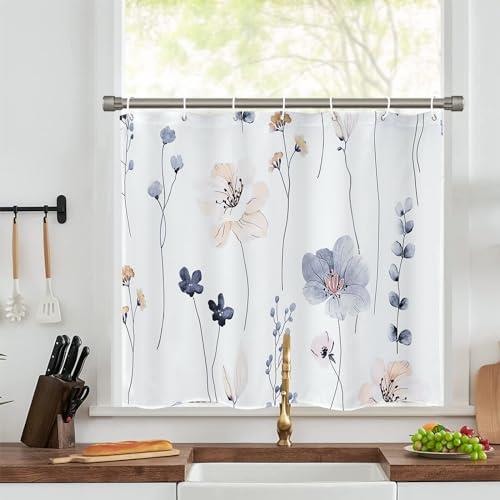 AooHome お風呂小窓カーテン 浴室窓カーテン 80cm丈 防水防カビ 防水防カビ 目隠し 断熱 シャワーカーテン 速乾 間仕切り 高密度生地 ユニットバス 浴室 花柄 リング付き 取付簡単 グレー