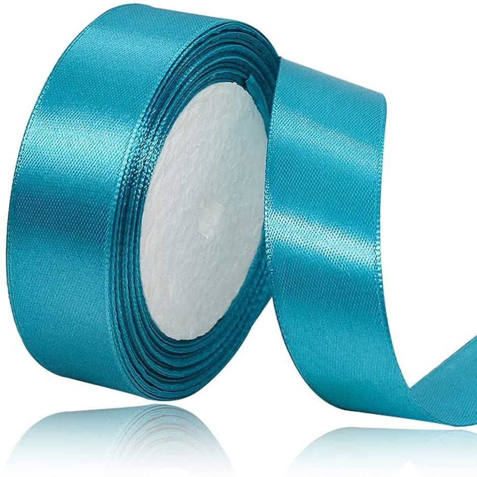 25mm ターコイズブルー サテンリボン、23メートル手芸用ファブリックリボン、ギフトラッピング、ヘアリボン、誕生日や結婚式の装飾(3)