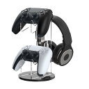 MoKo コントローラースタンド ps5 PS4 コントローラー/ヘッドホン収納ラック アクリル製 ヘッドホンホルダー ゲームコントローラースタンド 卓上置き式 滑り止め 半透明ブラックベース 充電穴付き インテリア PS5/PS4/Switch/Lite/Steam/PC/Xbox One クリア