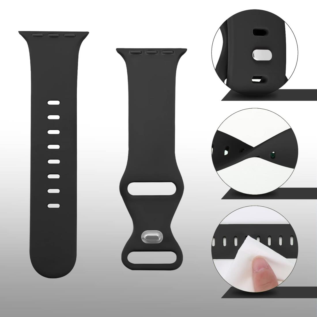 Tighesen コンパチブル Apple Watch バンド アップルウォッチ バンド 38mm 40mm 41mm 42mm 44mm 45mm 49mm for iWatch Ultra 2/Ultra SE Series 9/8/7/6/5/4/3/2/1 に対応 スポーツバンド 交換ベルト シリコン製 柔らかい 通気 耐衝撃 防汗 男性 女性 (ブラック, 38/40/41mm