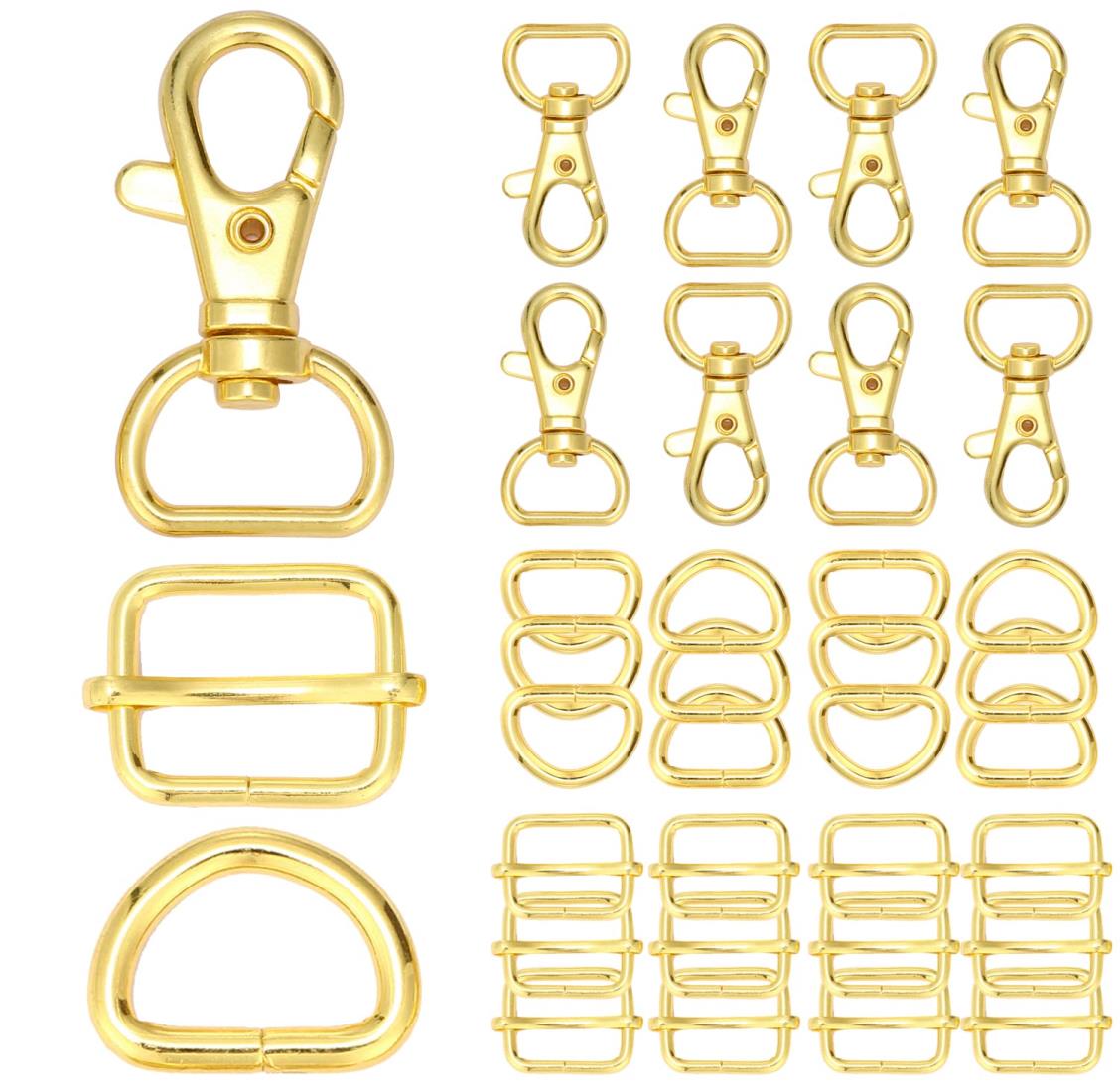 ナスカン 7個 Dカン14個 リュックカン レバーナスカン移動カン14個 レザー 金具 ハンドメイド バックル (内径25mm, ゴールド)