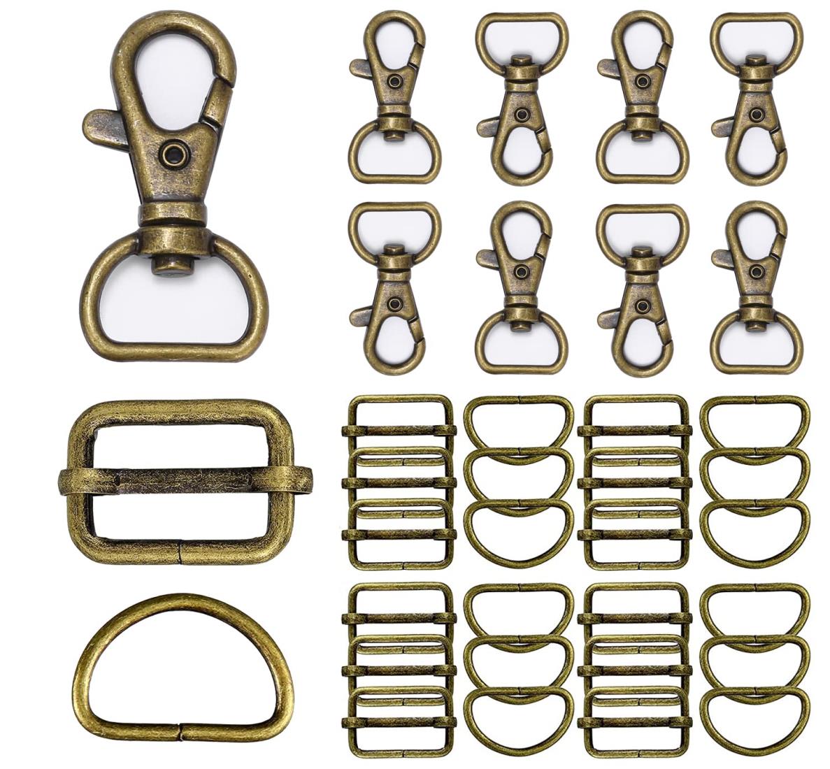 ナスカン 7個 Dカン 14個 リュックカン レバーナスカン移動カン 14個 レザー 金具 ハンドメイド バックル (内径13mm, アンティークゴールド)