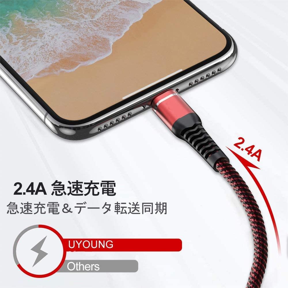 Lightning 充電ケーブル 3M 3本セット 長い 高耐久 USB ナイロン ライトニングけーブル iPhone 14/13/12/11/se/Pro/XS/Max/XR/X/8 Plus/7 Plus/ 6s Plus/5 s/iPad Air/iPad mini/iPod ケース 対応(レッド)