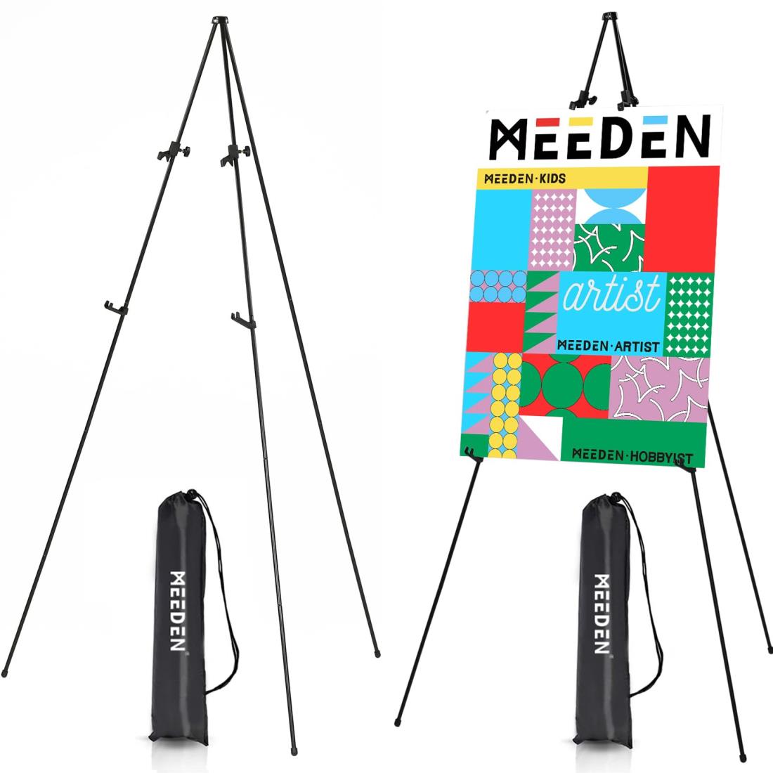 MEEDEN イーゼル メタルイーゼル 折りたたみイーゼル 高さ160cm 3段式 高さ調節 鉄製 イーゼルスタンド ポスタースタンド 三脚 イーゼル 看板 スタンド 展示、絵画、装飾、スケッチ、描画用 収納袋付き 持ち運びに便利 軽量 耐荷重約4.5kg 2台セット