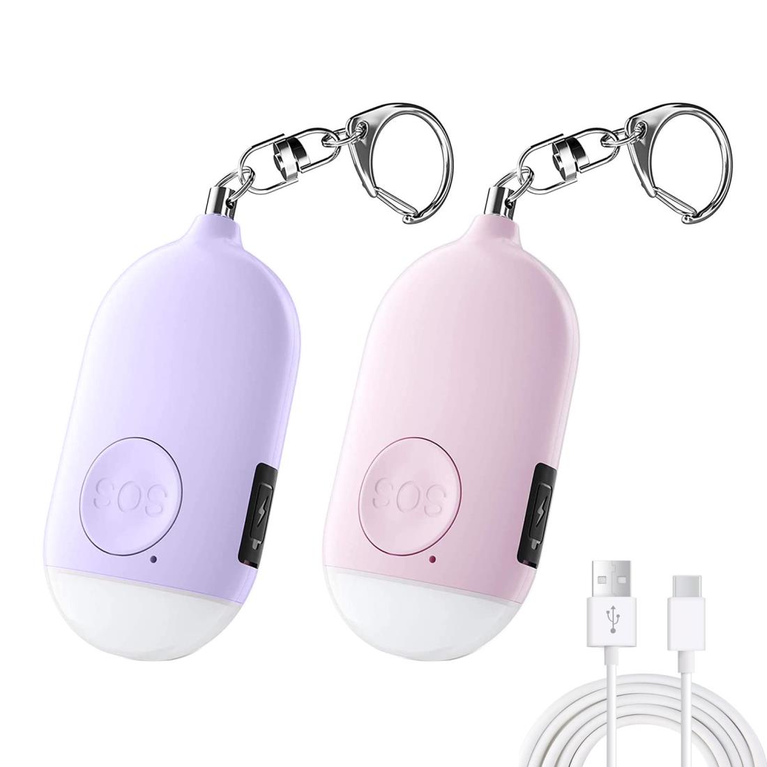 楽天PS-Direct防犯ブザー【2個セット 紫＋ピンク】 LEDライト付き 防犯アラーム USB充電式 大音量130dB 防水 防犯 ブザー 小 学生 女の子 男の子 女性 大人 子供 ランドセルにつける