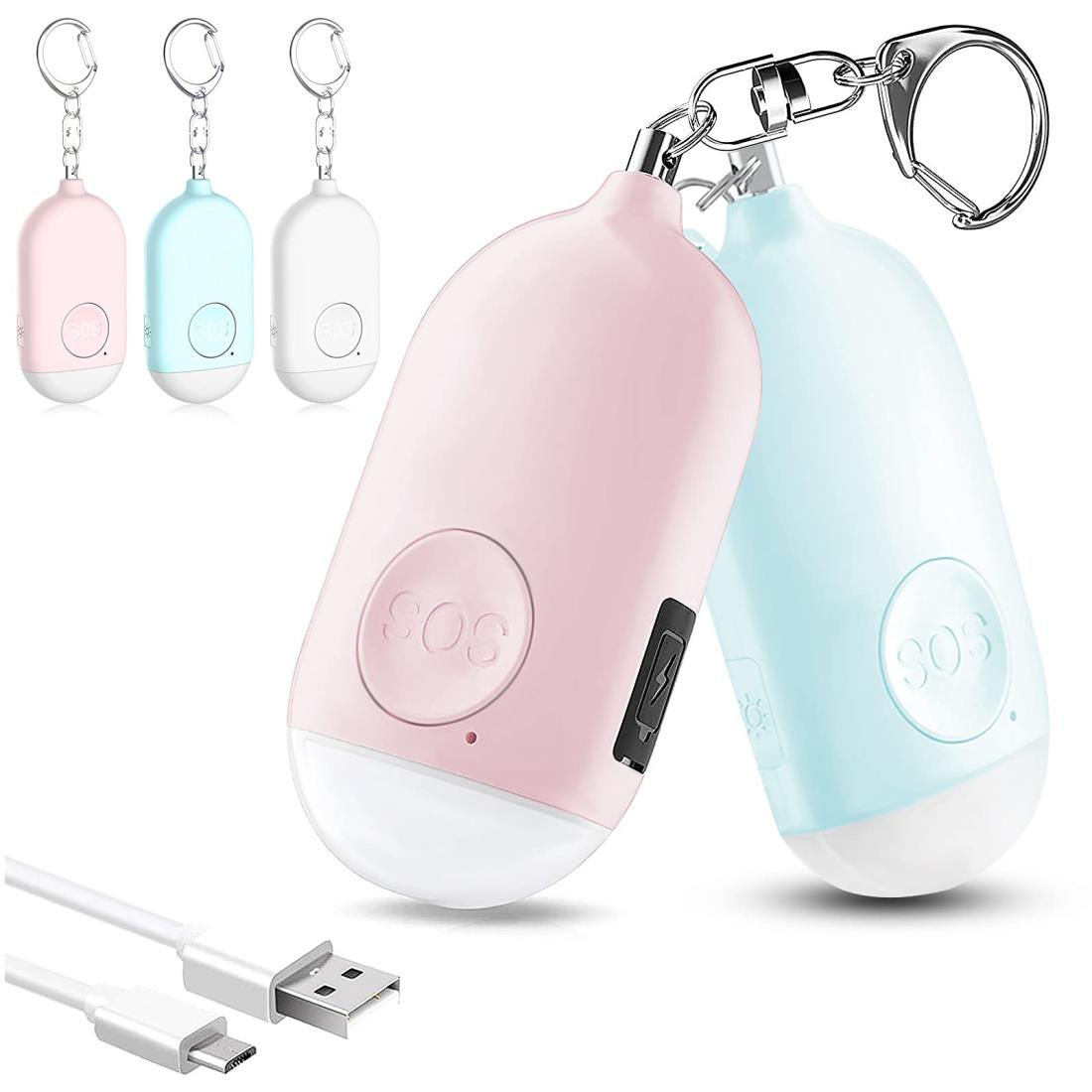 楽天PS-Direct防犯ブザー【2個セット ピンク＋ブルー】 LEDライト付き 防犯アラーム USB充電式 大音量130dB 防水 防犯 ブザー 小学 生 女の子 男の子 女性 大人 子供
