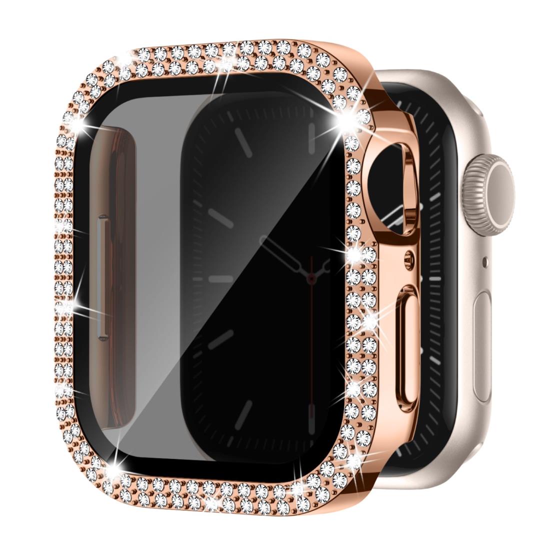 【覗き見防止】Knossen コンパチブル Apple Watch ケース 41mm キラキラ アップルウォッチ カバー 覗き見防止 Apple Watch カバー ダブルダイヤモンド ガラスフィルム付き iWatch Series 9 8 7 6 5 4 SEに対応 光沢感 オシャレ レディース ローズゴールド 41mm