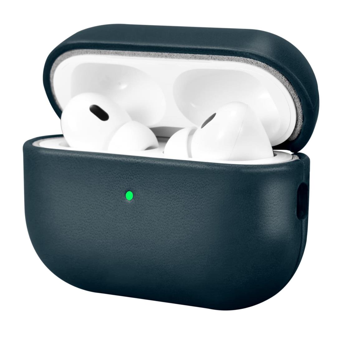 AirPods Pro 2 用 ケース 本革(2022年9月発売専用)落下防止 耐衝撃 保護ケース AirPods Pro2 レザーケース カバー 分離式 全面保護 エアーポッズプロ2 ケース 装着充電可能 LEDライト可視 ワイヤ レス充電対応 持ち運びに便利(ダークブルー)