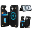 Shlybaay iPhone 16 用 ケース Magsafe対応 背面 手帳型 カード マグセーフ いPhone 16 用 背面ケース 手帳型ケース スマホケース ワイ ヤレス充電 カード収納 スタンド リング ホルダー カードケース アイフォン16 アイホン 16 用 カバー マグネット おしゃれ ファッション