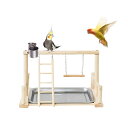 インコ 遊び場 鳥の遊び場 止まり木 鳥用 遊び場 おもちゃ バード 天然木 アスレチック 玩具 スタンド 止まり木 はしご ブランコ 食器 水器 トレイ付き バードトイ 鳥の巣 鳥栖 ラブバード セキセイインコ 小鳥 文鳥 オウム用 36*23*41cm (A)