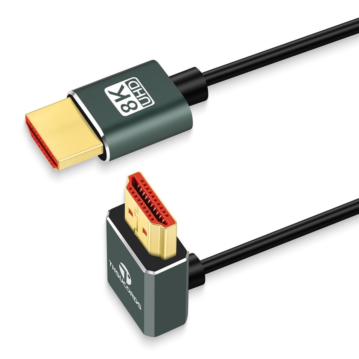 Thsucords 超薄型 8K HDMI 2.1 L型90度 上向きケーブル 2M、L字フレキシブルスリム高速コード 4K@120Hz 8K@60Hz対応 Roku TV/HDTV/PS5/Blu-rayに対応