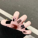 ネイルチップ ショート 24枚セット 黒 付け爪 地雷系 韓国 量産型 3D爪 サブカル おしゃれ 短め ネイルシール 繰り返し使える ファション ネイルチップ シール 耐久 便利 nail 両面テープ48個付き 個性 的 かっこいい (B462)