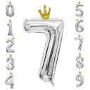 GRESATEK バルーン 数字7 風船 誕生日 40インチ 大きい ナンバー バースデーバルーン 王冠付き クラウン 飾り付け 結婚式 パーティー 記念日 ウェディング シルバー(3)