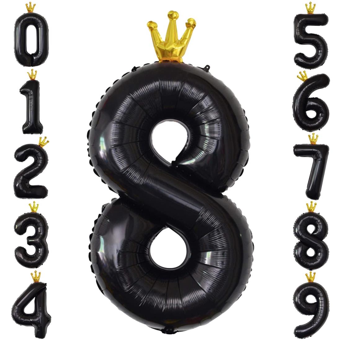 GRESATEK バルーン 数字 風船 誕生日 黒 40インチ 大きい ナンバー8 バースデーバルーン 王冠付き クラウン 飾り付け 結婚式 パーティー 記念日 ウェディング ブラック