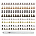 KDSSYFT ギボシ ねじ式 ジョイント金具 スタッド レザークラフト ボタンニップルリベット 革工芸品 留め具 DIY 財布 バックル 金具 手芸 パーツ 4色 黒 古銅 金 銀 (80個セット+穴あけポンチ)