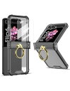 Jusy Galaxy Z Flip6 ケース カバー クリア ヒンジ保護 リング付き ハード保護カバーシリコン 純正 ストラップホール付き ギャラクシー Z Flip6 / SC-54D / SCG23 一体型ガラスフィルム 透明 耐衝撃 軽量 落下保護 おしゃれ ワイ ヤレス充電対応(ブラック)
