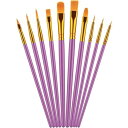 筆 絵の具 筆 画材 10本セット 油筆 水彩筆 アクリル筆 平筆 丸筆 ナイロン毛 短毛筆 大人用・子供用サイズ (パープル)