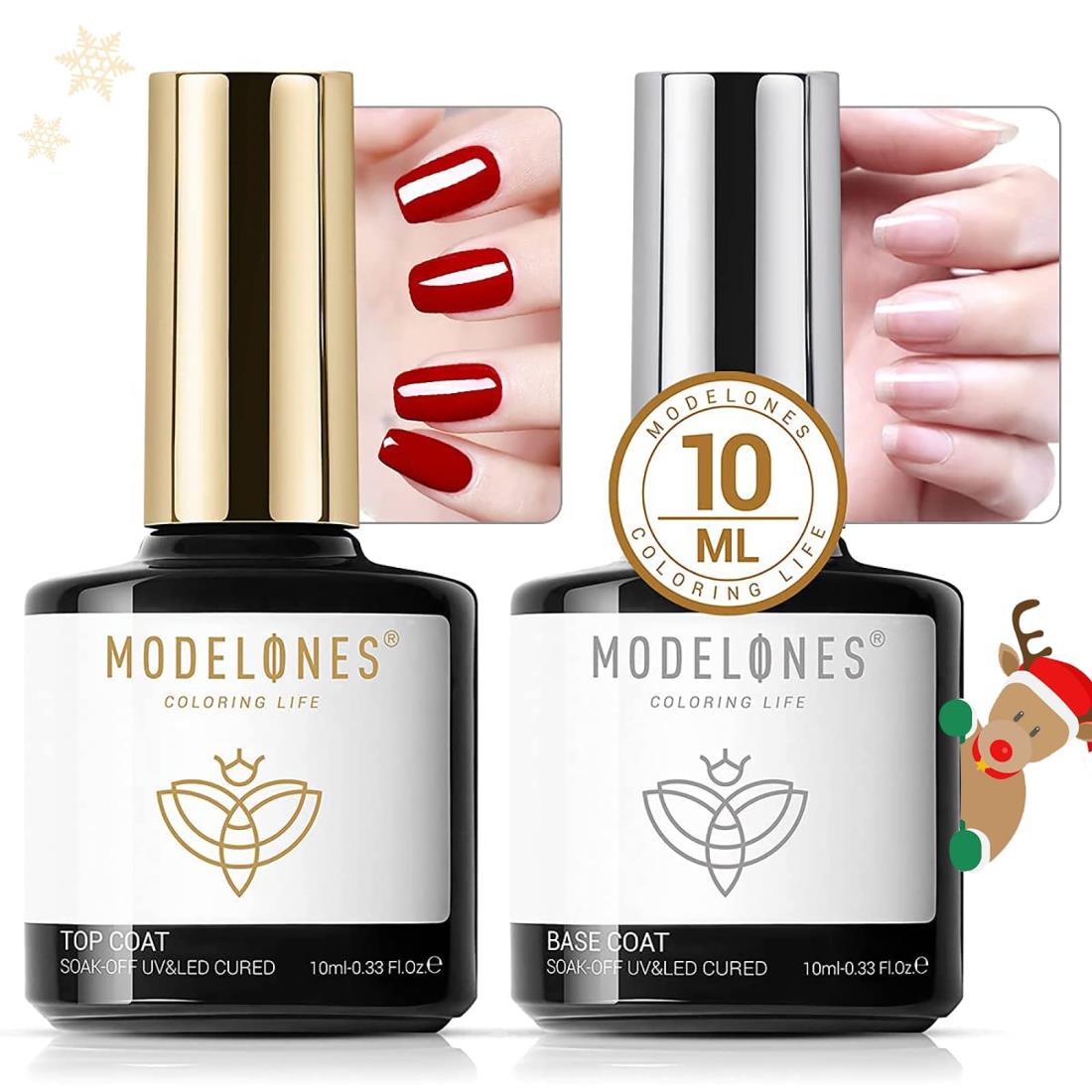 Modelones ジェルネイル トップコート ベースコート 10ml 2本セット ノンワイプ 拭き取り不要 大容量 速乾 ジェルネイル用 UV/LED対応 カ...