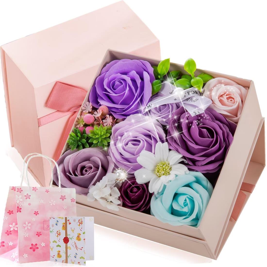 母の日のプレゼント ソープフラワー バラ 方形ギフト ボックス 造花 ホワイトデー 誕生日 記念日 先生の日 父の日 転居など最適としてのプレゼント 結婚祝い 妻 入学式 卒業祝い