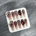 RosiFoxi Nails 手作り ネイルチップ 付け爪 優雅 可愛い アンバー 短い 中長 フレンチネイル insで色 パーティ 休日 通勤 ネイルアート 10枚入 (Night Roses, M)(4)