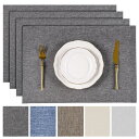 AooHome ランチョンマット 布 4pcs 撥水 綿痲マット 30x45cm 両面使用 無地 和風 断熱 滑り止め 丸洗い おしゃれ 給食 食事マット お手入れ簡単 家庭用 キッチン レストラン 4枚入れ ダークグレー
