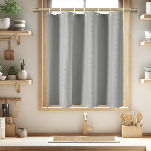 AooHome 浴室窓カーテン お風呂小窓カーテン 80cm丈 厚め 防水 防カビ 目隠し 断熱 遮熱 リング付き シャワーカーテン 小窓 速乾 間仕切り 高密度生地 ユニットバス 浴室 チェック柄 リング付き 取付簡単 グレー