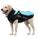 犬服 冬 トラクション一体型服 大型犬 中型犬 向け ダウンベスト風ジャケット 袖なし 着脱簡単 コート スキースーツ 洋服 パーカー 寒さ対策 雪对策 防寒着 防水 防風 暖かい 户外 お散歩 ブルー XL(4)