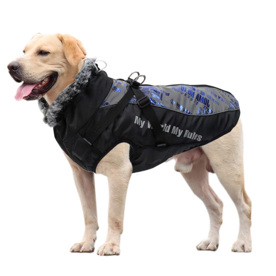 犬服 冬 トラクション一体型服 大型犬 中型犬 向け ダウンベスト風ジャケット 袖なし 着脱簡単 コート ..