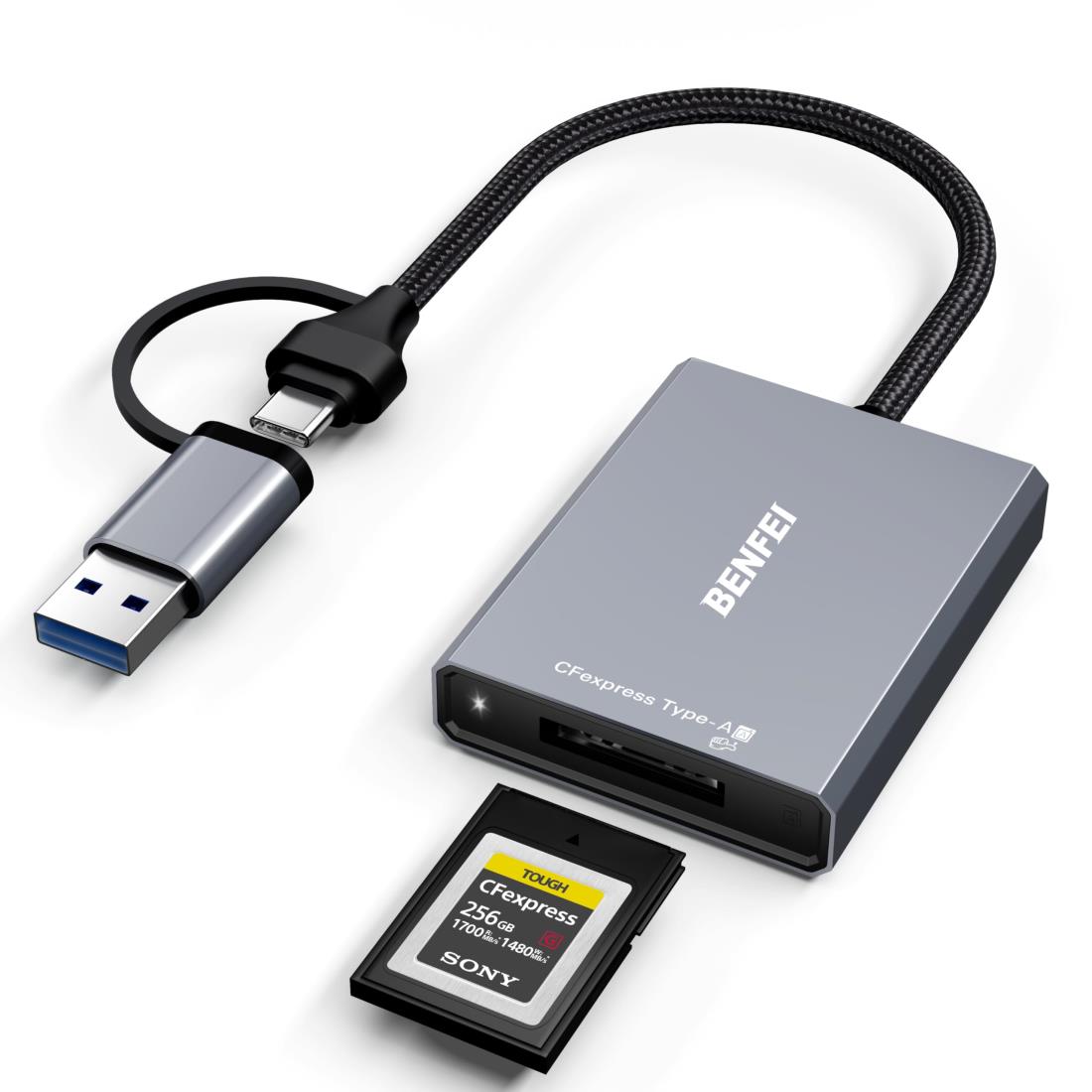BENFEI CFexpress タイプA カードリーダー, USB 3.2 (Gen 2) 10Gbps, USB-C&USB-A 2-in-1 Type A CFexpress アダプタ Windows/Mac/Linux/Android
